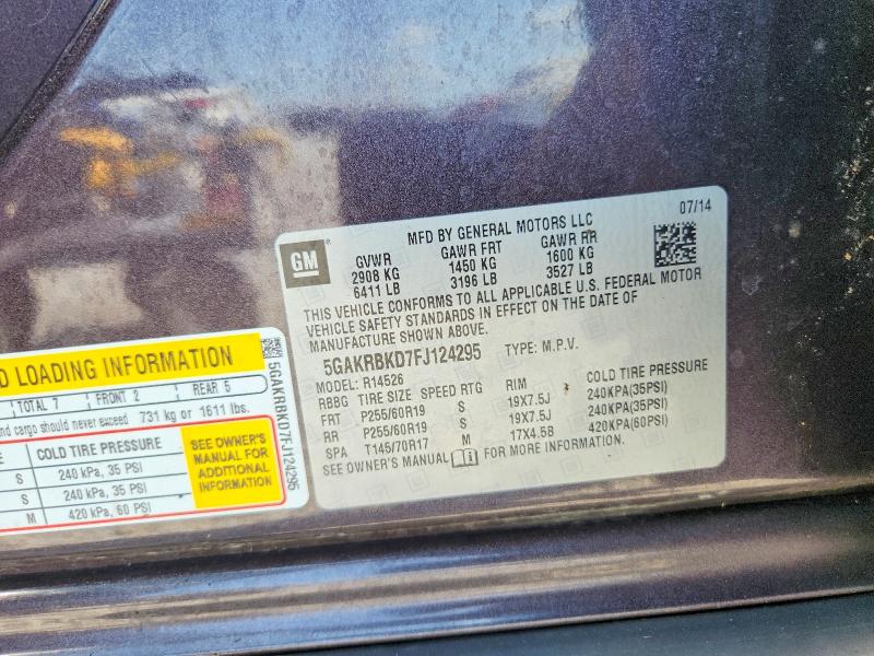 65120406 :رقم المزاد ، 5GAKRBKD7FJ124295 vin ، 2015 Buick Enclave مزاد بيع