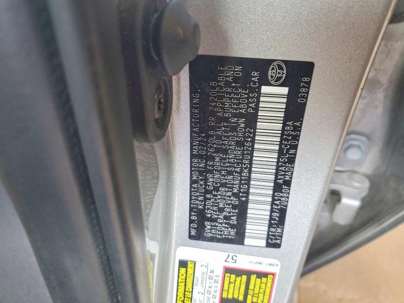2024 Toyota Camry მანქანა იყიდება აუქციონზე, vin: 4T1G11BK5RU126422, აუქციონის ნომერი: 65165266