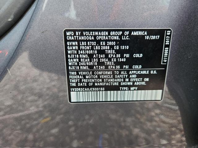 63362856 :رقم المزاد ، 1V2DR2CA0JC533150 vin ، 2018 Volkswagen Atlas مزاد بيع