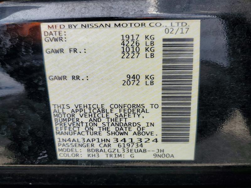 2017 Nissan Altima მანქანა იყიდება აუქციონზე, vin: 1N4AL3AP1HN341324, აუქციონის ნომერი: 64813056