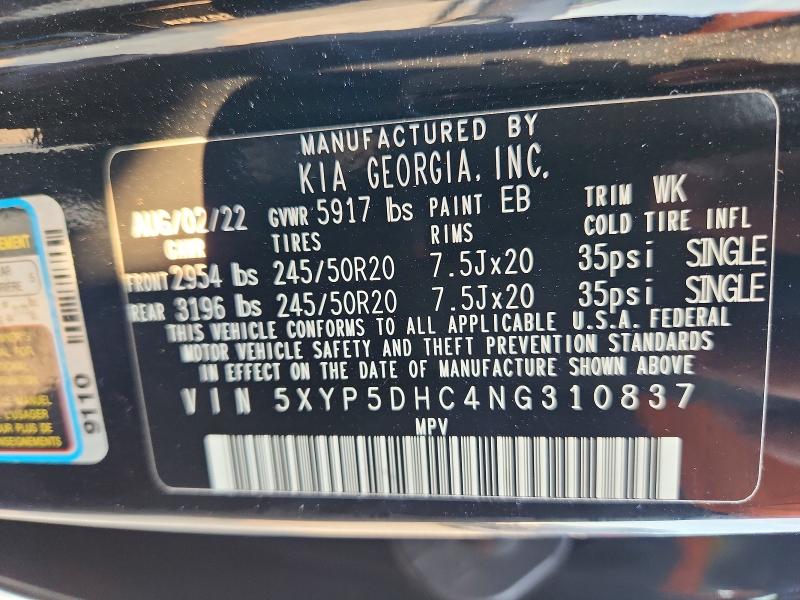 Продажа на аукционе авто 2022 Kia Telluride, vin: 5XYP5DHC4NG310837, номер лота: 66536116