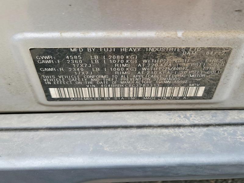 Auction sale of the 2012 Subaru Outback, vin: 4S4BRBKC8C3283313, lot number: 63871716