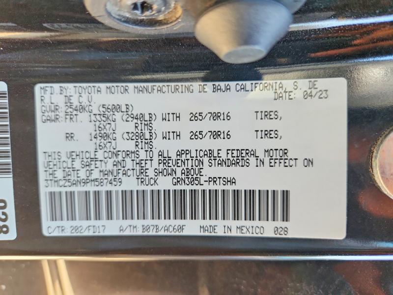 Продажа на аукционе авто 2023 Toyota Tacoma, vin: 3TMCZ5AN9PM587459, номер лота: 66211156