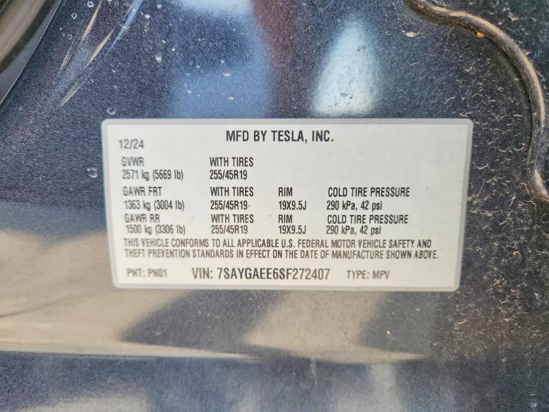 66184726 :رقم المزاد ، 7SAYGAEE6SF272407 vin ، 2025 Tesla Model Y مزاد بيع