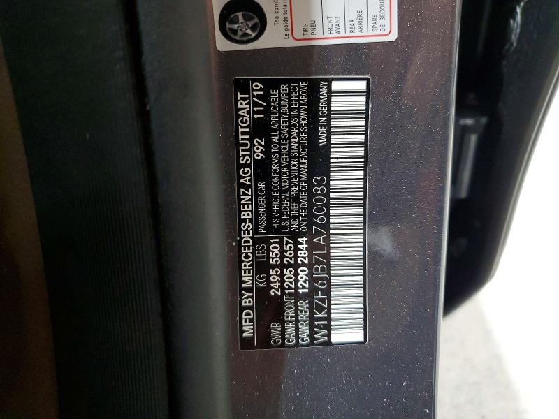 64807816 :رقم المزاد ، W1KZF6JB7LA760083 vin ، 2020 Mercedes-benz E مزاد بيع