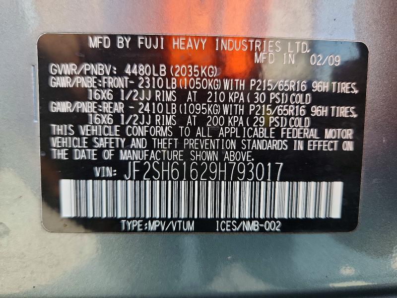 Продажа на аукционе авто 2009 Subaru Forester, vin: JF2SH61629H793017, номер лота: 63200496