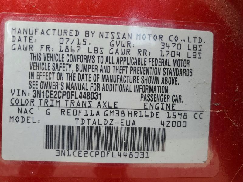 66734076 :رقم المزاد ، 3N1CE2CP0FL448031 vin ، 2015 Nissan Versa Note مزاد بيع
