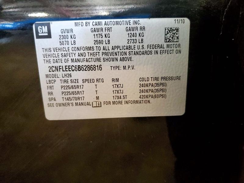 Продажа на аукционе авто 2011 Chevrolet Equinox, vin: 2CNFLEEC6B6286816, номер лота: 63861816