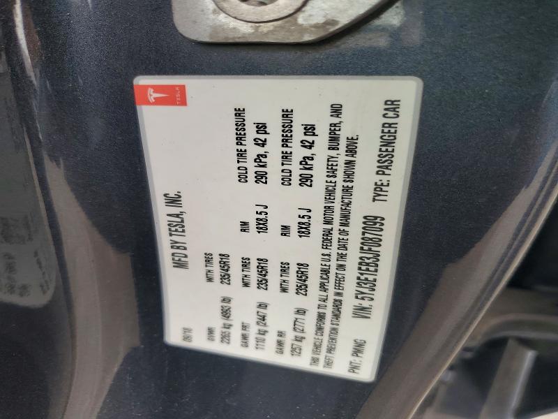 2018 Tesla Model 3 მანქანა იყიდება აუქციონზე, vin: 5YJ3E1EB3JF087099, აუქციონის ნომერი: 66990816