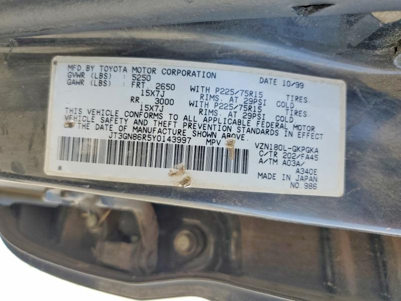 Aukcja sprzedaży 2000 Toyota 4runner, vin: JT3GN86R5Y0143997, numer aukcji: 65231006