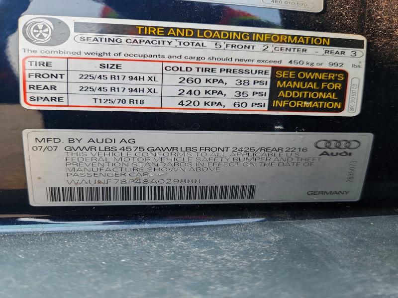 Продаж на аукціоні авто 2008 Audi A3, vin: WAUNF78P48A029888, номер лоту: 64625036