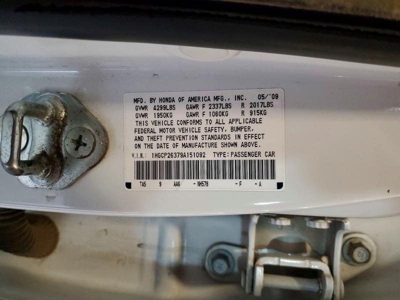 64109546 :رقم المزاد ، 1HGCP26379A151092 vin ، 2009 Honda Accord مزاد بيع