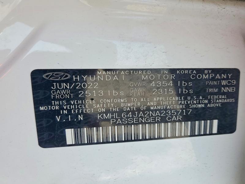 Aukcja sprzedaży 2022 Hyundai Sonata, vin: KMHL64JA2NA235717, numer aukcji: 65208076