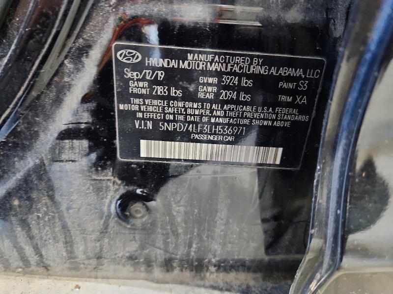 65137656 :رقم المزاد ، 5NPD74LF3LH536971 vin ، 2020 Hyundai Elantra مزاد بيع