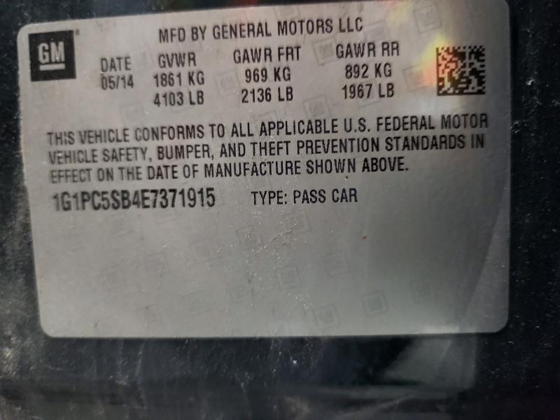 2014 Chevrolet Cruze მანქანა იყიდება აუქციონზე, vin: 1G1PC5SB4E7371915, აუქციონის ნომერი: 63827876