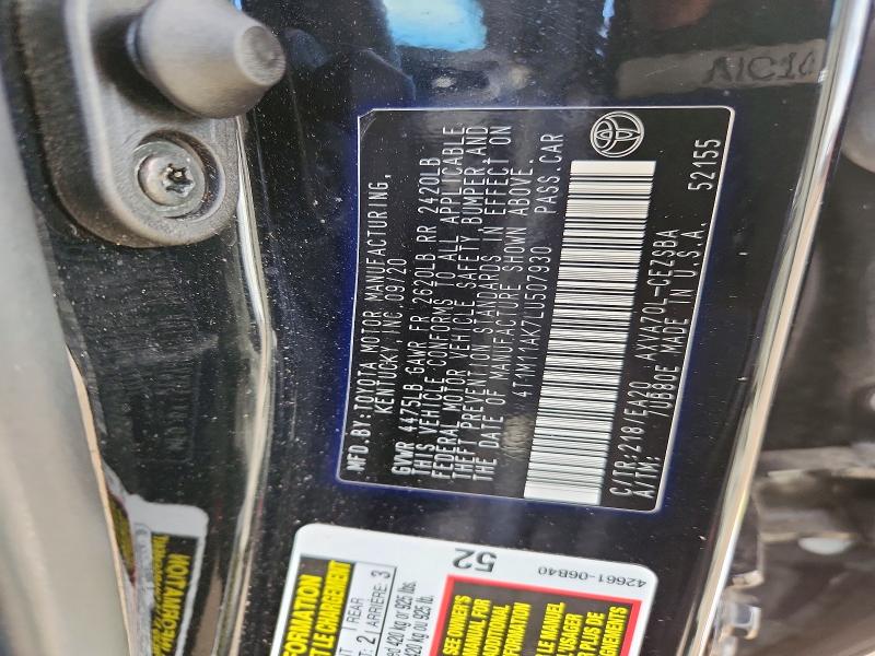 2020 Toyota Camry მანქანა იყიდება აუქციონზე, vin: 4T1M11AK7LU507930, აუქციონის ნომერი: 65212426