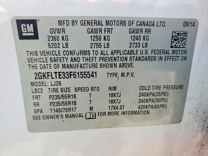 Aukcja sprzedaży 2015 Gmc Terrain, vin: 2GKFLTE33F6155541, numer aukcji: 66970846