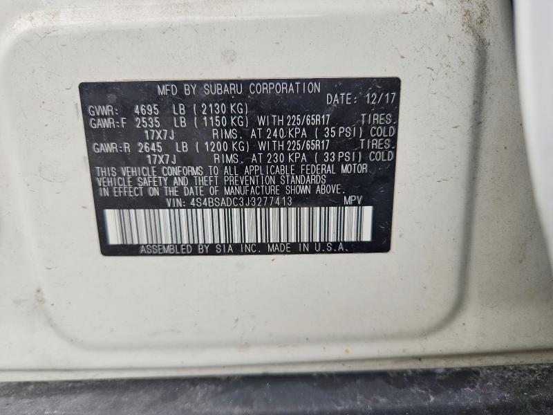 Aukcja sprzedaży 2018 Subaru Outback, vin: 4S4BSADC3J3277413, numer aukcji: 63892366