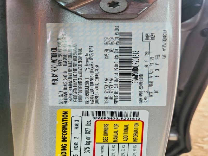 63925226 :رقم المزاد ، 3FA6P0HD0JR201613 vin ، 2018 Ford Fusion مزاد بيع
