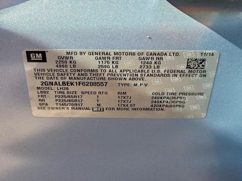 Aukcja sprzedaży 2015 Chevrolet Equinox, vin: 2GNALBEK1F6208557, numer aukcji: 66218286