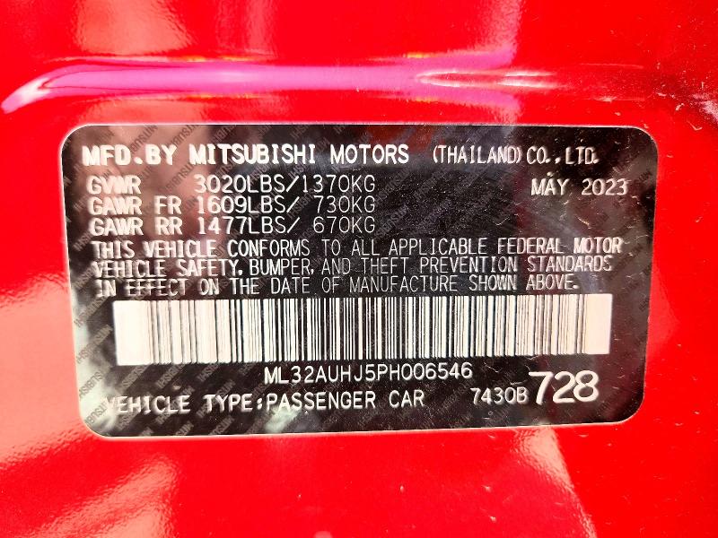 Aukcja sprzedaży 2023 Mitsubishi Mirage, vin: ML32AUHJ5PH006546, numer aukcji: 64599496