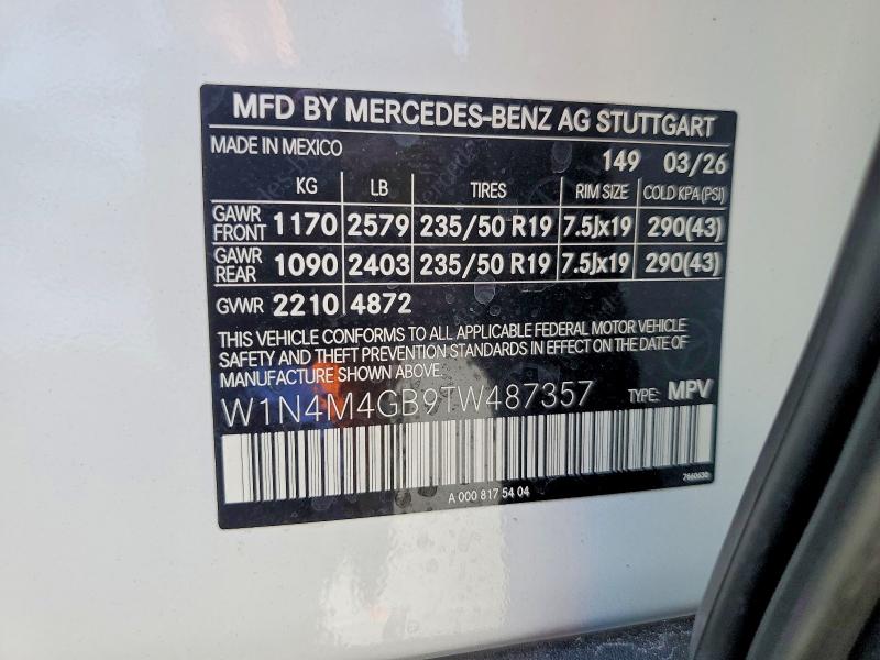 66429196 :رقم المزاد ، W1N4M4GB9TW487357 vin ، 2026 Mercedes-benz Glb مزاد بيع