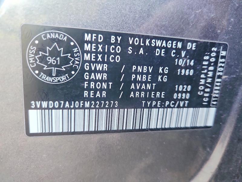 Aukcja sprzedaży 2015 Volkswagen Jetta, vin: 3VWD07AJ0FM227273, numer aukcji: 65474356