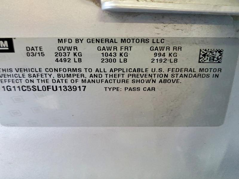 63151086 :رقم المزاد ، 1G11C5SL0FU133917 vin ، 2015 Chevrolet Malibu مزاد بيع