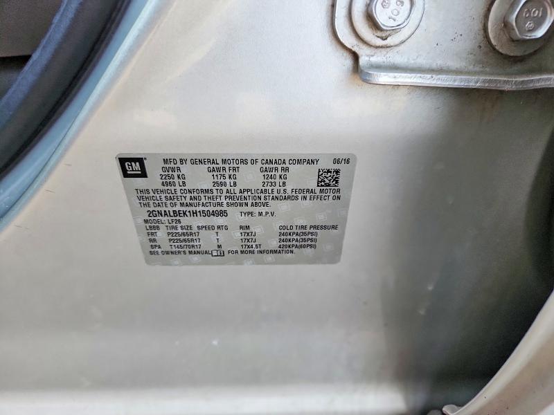 Aukcja sprzedaży 2017 Chevrolet Equinox, vin: 2GNALBEK1H1504985, numer aukcji: 63512656