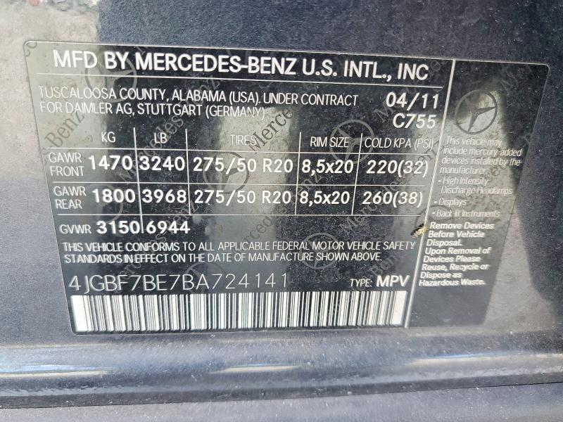 Aukcja sprzedaży 2011 Mercedes-benz Gl, vin: 4JGBF7BE7BA724141, numer aukcji: 67330286