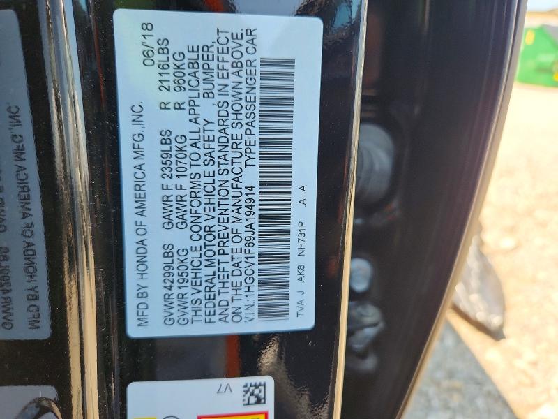 Aukcja sprzedaży 2018 Honda Accord, vin: 1HGCV1F69JA194914, numer aukcji: 66575716