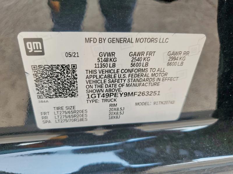 62979186 :رقم المزاد ، 1GT49PEY9MF263251 vin ، 2021 Gmc Sierra مزاد بيع