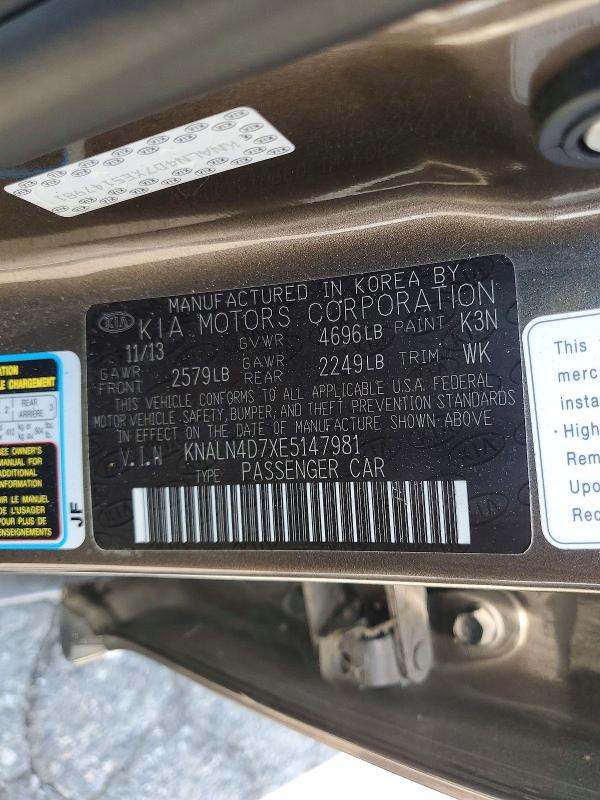 64818136 :رقم المزاد ، KNALN4D7XE5147981 vin ، 2014 Kia Cadenza مزاد بيع