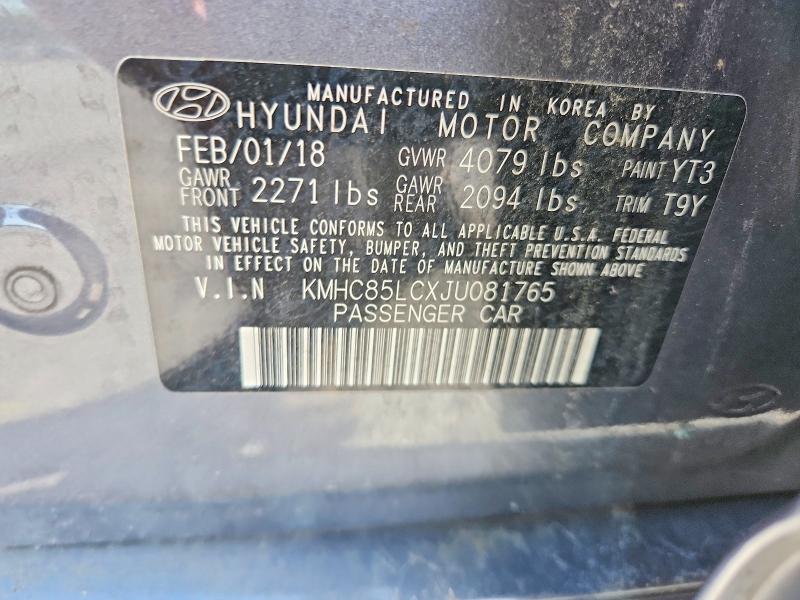 Aukcja sprzedaży 2018 Hyundai Ioniq, vin: KMHC85LCXJU081765, numer aukcji: 63931986
