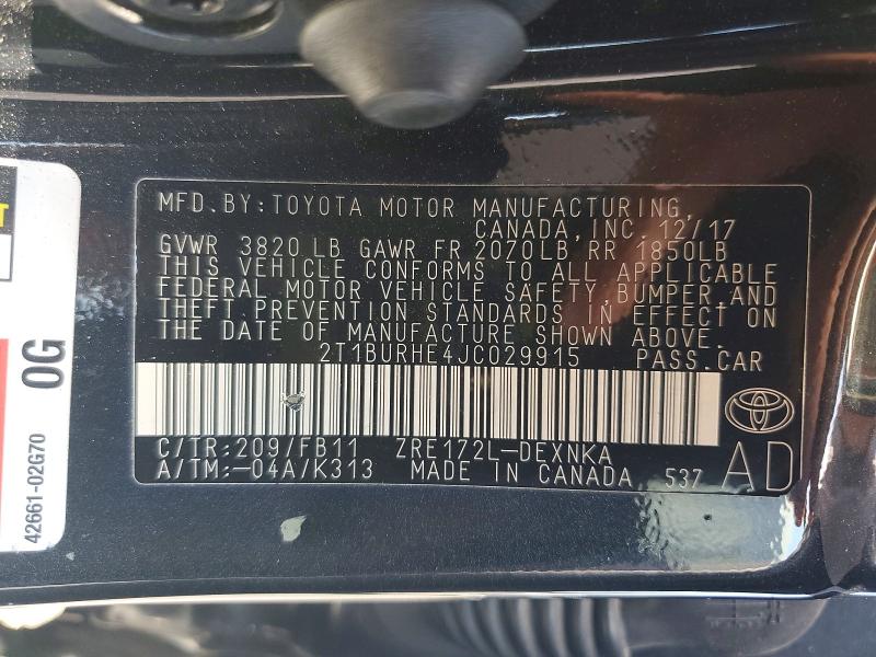 Продажа на аукционе авто 2018 Toyota Corolla, vin: 2T1BURHE4JC029915, номер лота: 63827096