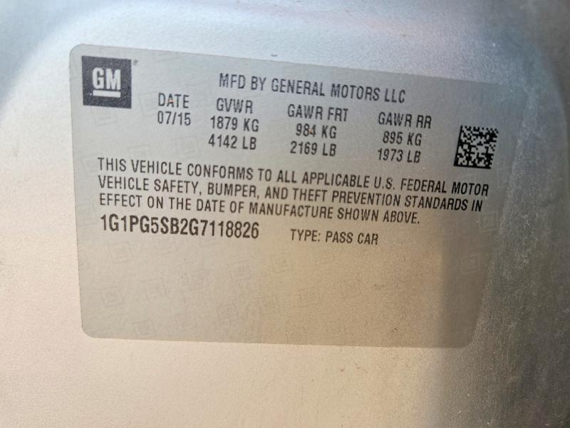 63263576 :رقم المزاد ، 1G1PG5SB2G7118826 vin ، 2016 Chevrolet Cruze Limited مزاد بيع