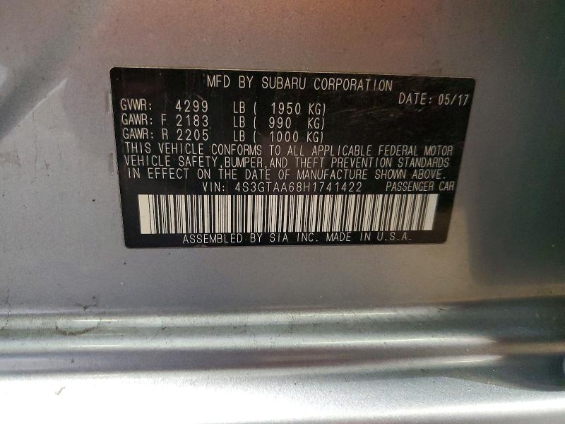 66561346 :رقم المزاد ، 4S3GTAA68H1741422 vin ، 2017 Subaru Impreza مزاد بيع