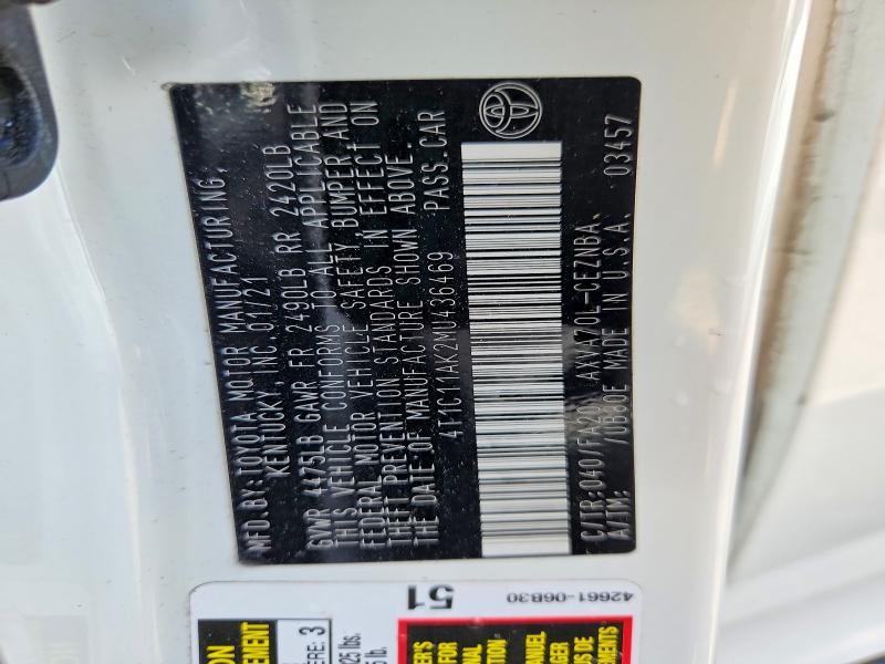 2021 Toyota Camry მანქანა იყიდება აუქციონზე, vin: 4T1C11AK2MU436469, აუქციონის ნომერი: 62796926