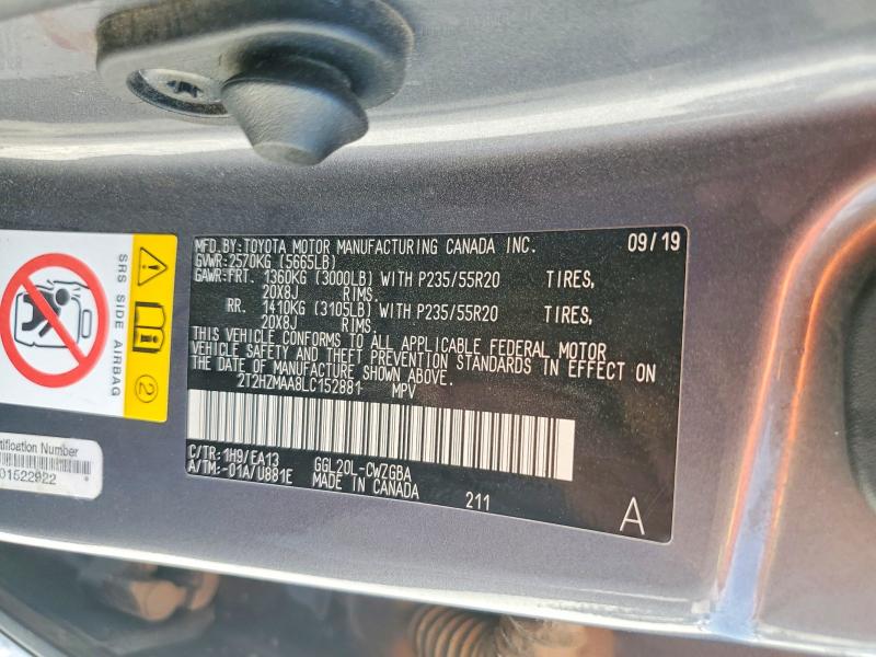 Продажа на аукционе авто 2020 Lexus Rx, vin: 2T2HZMAA8LC152881, номер лота: 65599476