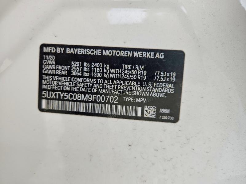 63740016 :رقم المزاد ، 5UXTY5C08M9F00702 vin ، 2021 Bmw X3 مزاد بيع