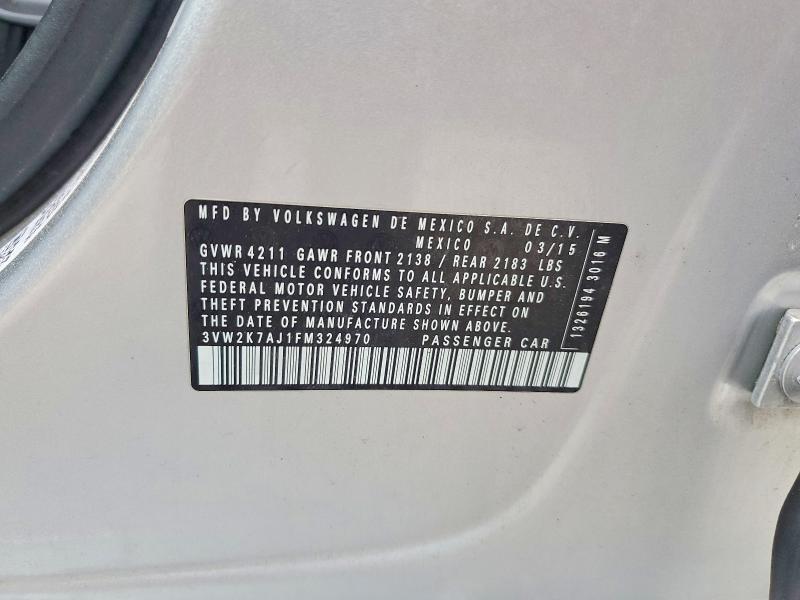 Продажа на аукционе авто 2015 Volkswagen Jetta, vin: 3VW2K7AJ1FM324970, номер лота: 64072146