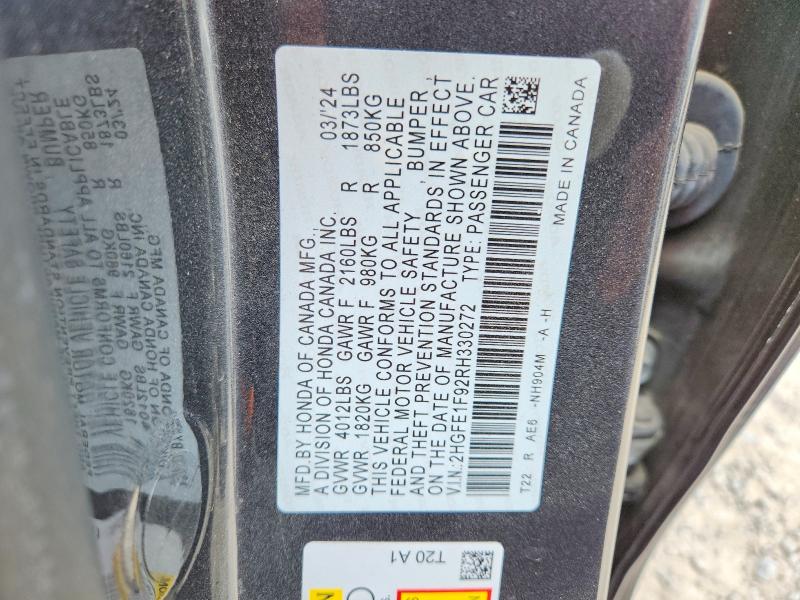 Продажа на аукционе авто 2024 Honda Civic, vin: 2HGFE1F92RH330272, номер лота: 64563596