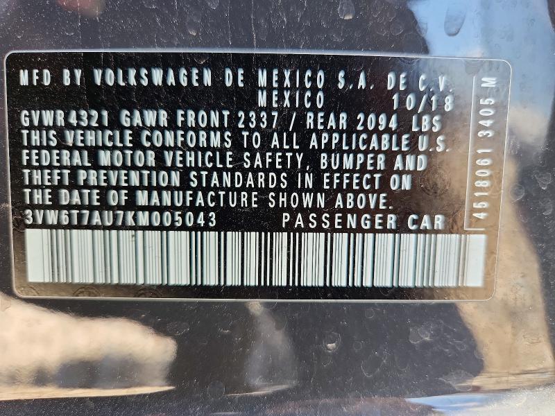 Aukcja sprzedaży 2019 Volkswagen Gti, vin: 3VW6T7AU7KM005043, numer aukcji: 66810296