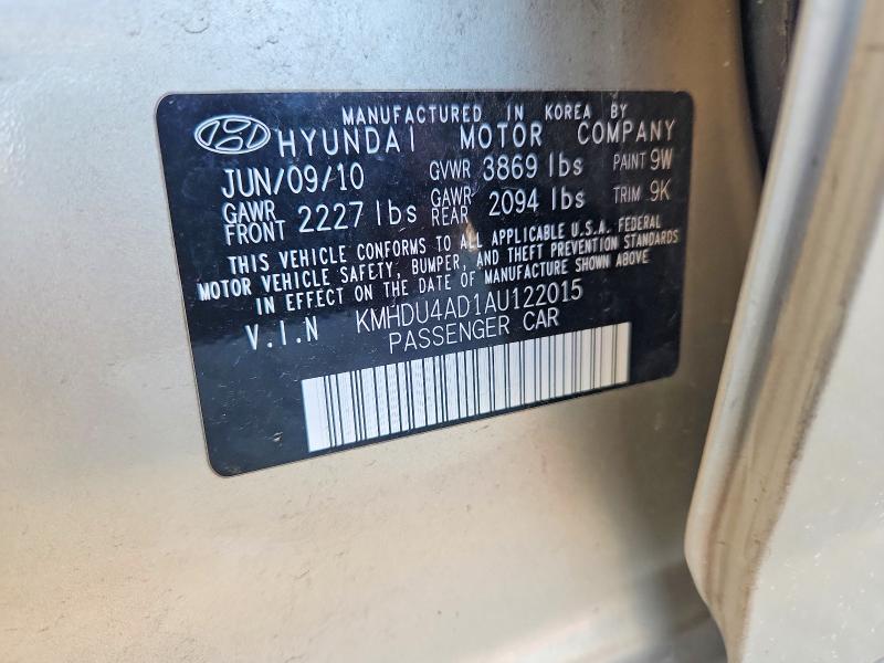 66464636 :رقم المزاد ، KMHDU4AD1AU122015 vin ، 2010 Hyundai Elantra مزاد بيع