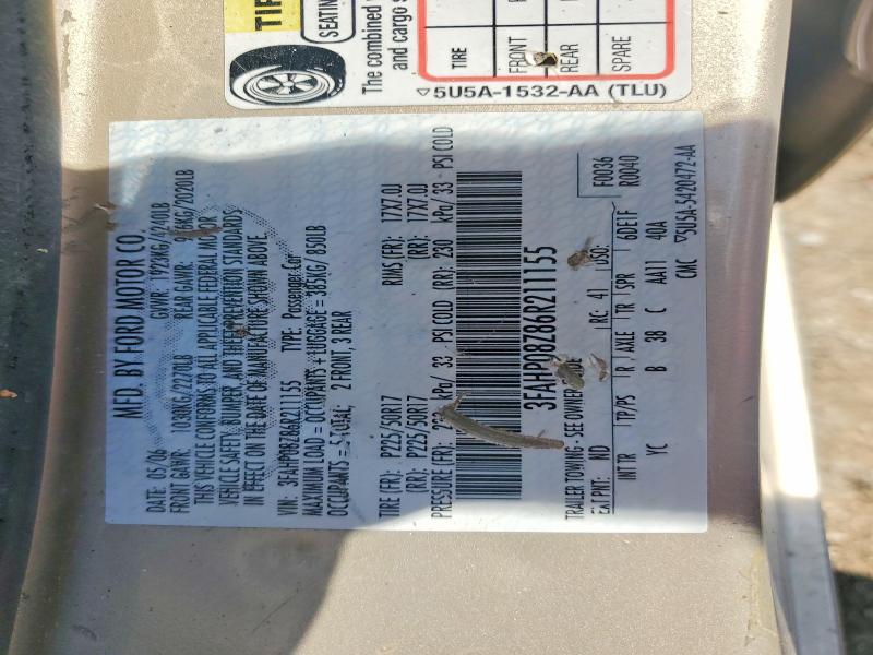 Продаж на аукціоні авто 2006 Ford Fusion, vin: 3FAHP08Z86R211155, номер лоту: 65811036