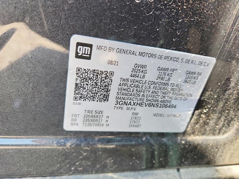 Продаж на аукціоні авто 2022 Chevrolet Equinox, vin: 3GNAXHEV6NS106494, номер лоту: 64101146