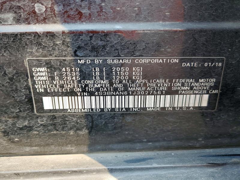 2018 Subaru Legacy მანქანა იყიდება აუქციონზე, vin: 4S3BNAN61J3027561, აუქციონის ნომერი: 65006346