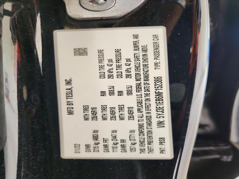 Aukcja sprzedaży 2022 Tesla Model 3, vin: 5YJ3E1EB6NF152386, numer aukcji: 66297886