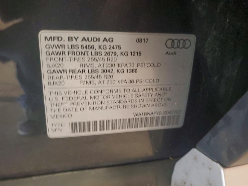 Aukcja sprzedaży 2018 Audi Q5, vin: WA1BNAFY0J2047722, numer aukcji: 66059436