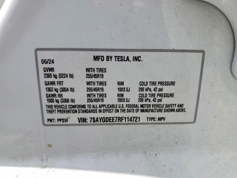 Aukcja sprzedaży 2024 Tesla Model Y, vin: 7SAYGDEE7RF114721, numer aukcji: 64659326